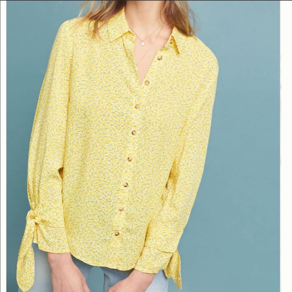 Maeve by Anthropologie yellow blouse w tie sleeves